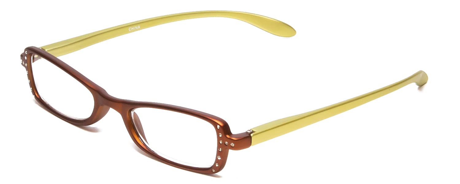 Calabria 837 Womens Metallic Reading Glasses Vibrant Crystal Accents Single Power Readers Spring Hinged Hard Case Included