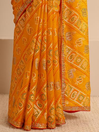 Image of Libas Printed Silk Blend Saree for Women With Unstitched Blouse Piece | Traditional Saree for Festive & Wedding