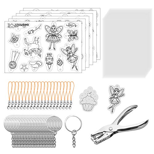Preisvergleich Produktbild LAITER 16 Blatt Schrumpffolien Schrumpffolienplatten Schrumpffolie Kinder Schrumpfende Plastikfolien mit Motiven Transparent Deko Folie Locher Schlüsselanhänger Schlüsselbänder für DIY Handwerk