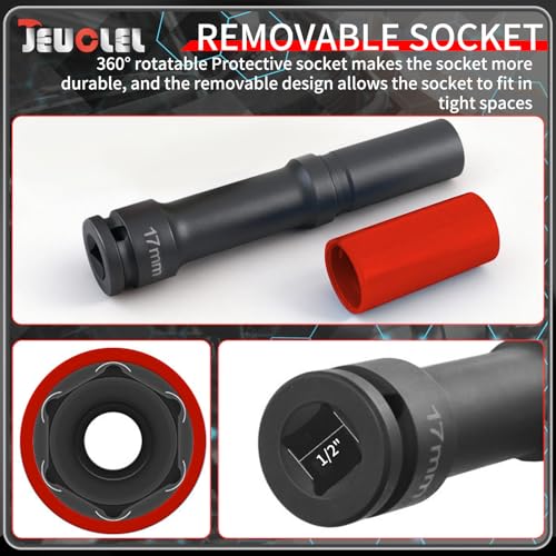 Image of 21mm 1 /2 inch Extra-Long Wheel Protector Impact Socket, Lug Nut Removal | 6 Point, Non-Marring, Thin Wall, Deep Socket, Wheel Protector, Protective Socket, Color-Coded, Cr-Mo Steel, Hand Repair Tool