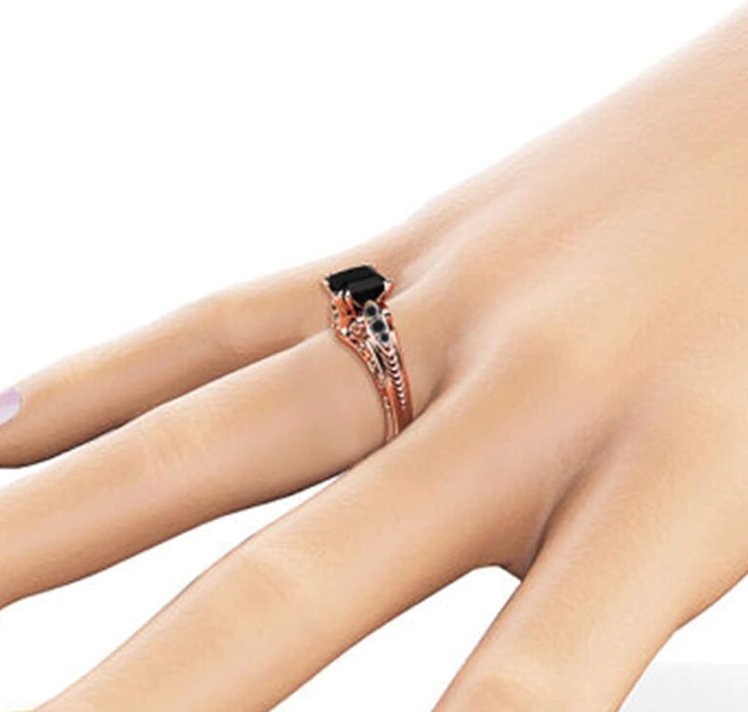 925 Sterling Silver Shiny Full Diamond Black Gemstone Ring Cubic Zirconia Rings CZ Diamond Ring Eternity Engagement Wedding Band Ring for Women (Golden, US Code 8) - Image 4