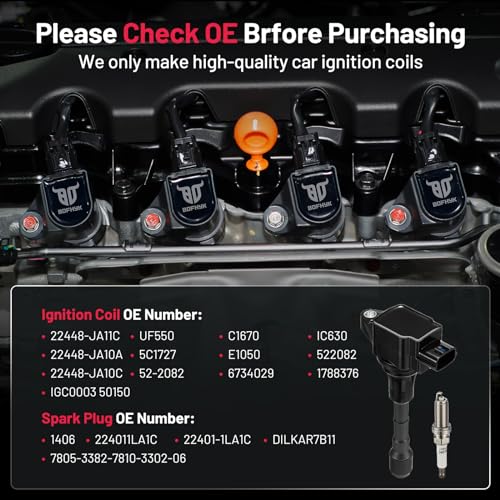 Image of BDFHYK Ignition Coil Pack UF550 and Iridium Spark Plug 1406 Compatible with Nissan Altima Maxima Murano 2011-2012 INFINITI Q50 QX60 G35 2015-2017 Nissan Pathfinder 350Z Nissan Coil Pack 3.5L Set of 6