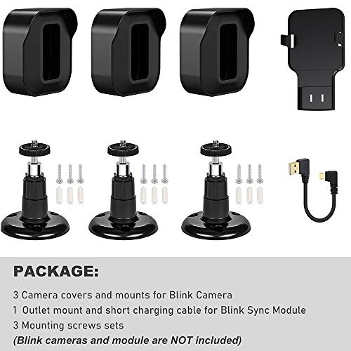 Blink Outdoor Camera Wall Mount, 360° Adjustable Mount and Weather Proof Protective Housing with Blink Sync Module Outlet Mount for Blink XT2 Indoor Outdoor Home Security Camera System (Black, 3 Pack)