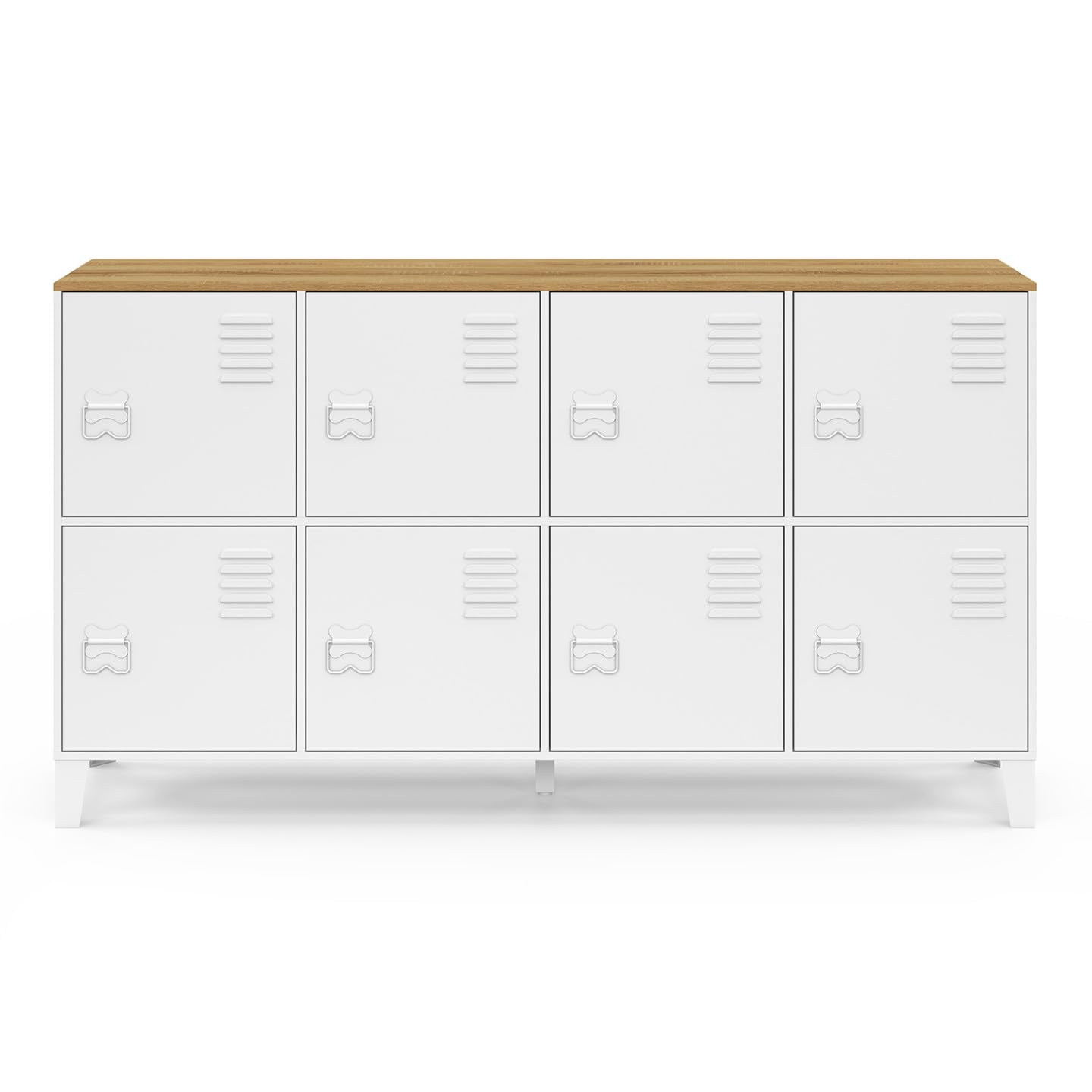IDMarket - Aparador con taquilla de 139 cm Ester 8 puertas de metal blanco placa de madera diseño industrial