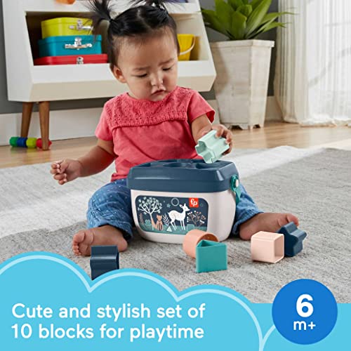 Image of Fisher-Price Portable Baby High Chair and Toddler Booster Seat with Tray, Space Saver Simple Clean, Moonlight Forest [Amazon Exclusive] + Fisher-Price Baby's First Blocks Navy Fawn [Amazon Exclusive]