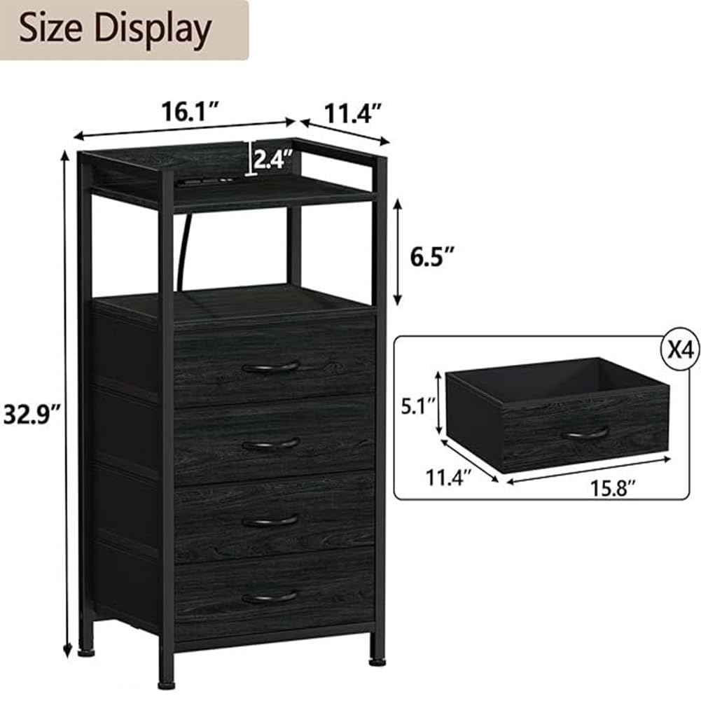Stolik nocny, 4 szuflady, regulowane nóżki, stabilna płyta wiórowa i metalowa rama, łatwy montaż, nadaje się do sypialni, salonu i gabinetu, 41 x 29 x 83,5 cm