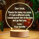 Funny Uncle Birthday Gift from Niece Nephew, Thanks for Being My Uncle Night Lamp, Novelty Engraved Acrylic Night Light with Wood Base for Christmas Party with Gift Box(Uncle)