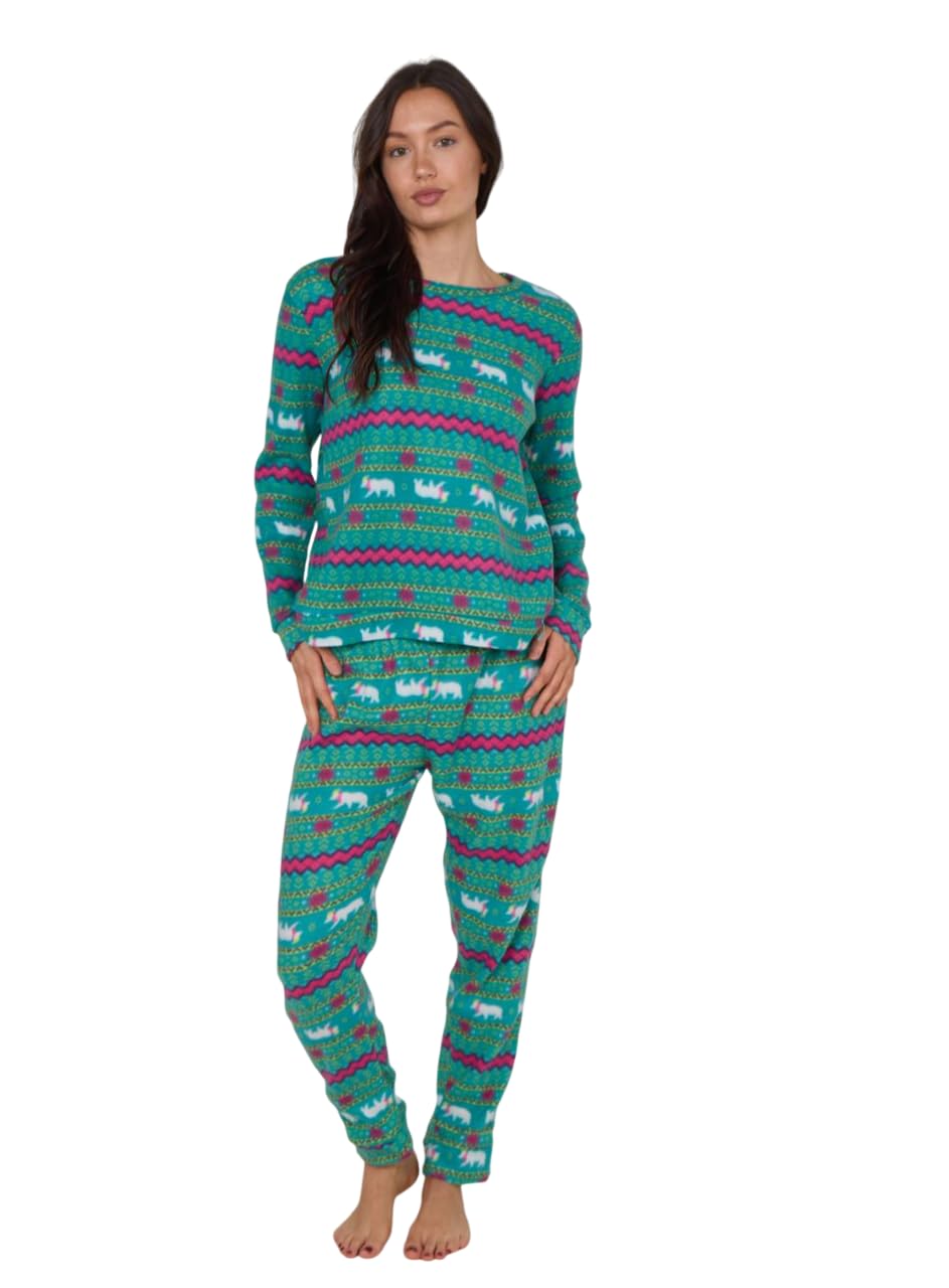 Chicwhisper Women's Nordic Bear Fleece Pyjamas Printed Winter Warm Pj's Nightwear