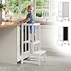 Kids kitchen step stool with chalkboard height adjustable toddler tower with safety rail toddler kitchen stool helper anti tip kitchen step stool for toddlers 18 months older white  urban country home decor