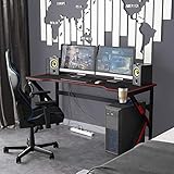 sogesfurniture Mesa de Juegos para PC 160 x 60cm Mesa Escritorio Grande para Computadora con Portavasos y Gancho para Auriculares, Alfombrilla de ratón para Gaming, Negro BHEU-LJ-1909-160all