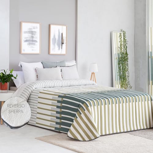 Lanovenanube Edredón con Reverso de Sherpa ALAVA Verde, su Relleno de 150 gr y Tejido Borreguito Suave de 220gr frío. Medida Cama 90 (190x265 cm). Incluye Solo edredón