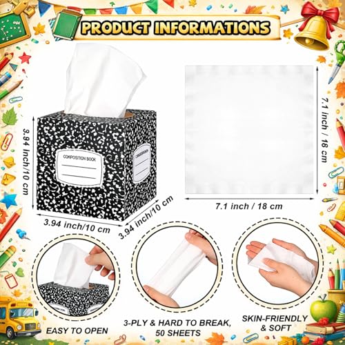 Image of Sabary 12 Pack Back to School Facial Tissue Cube Boxes with Tissues 3 Ply Small Square Tissue Boxes 600 Sheets Total First Day of School Party Supplies Decorations for Classroom Home Car Office