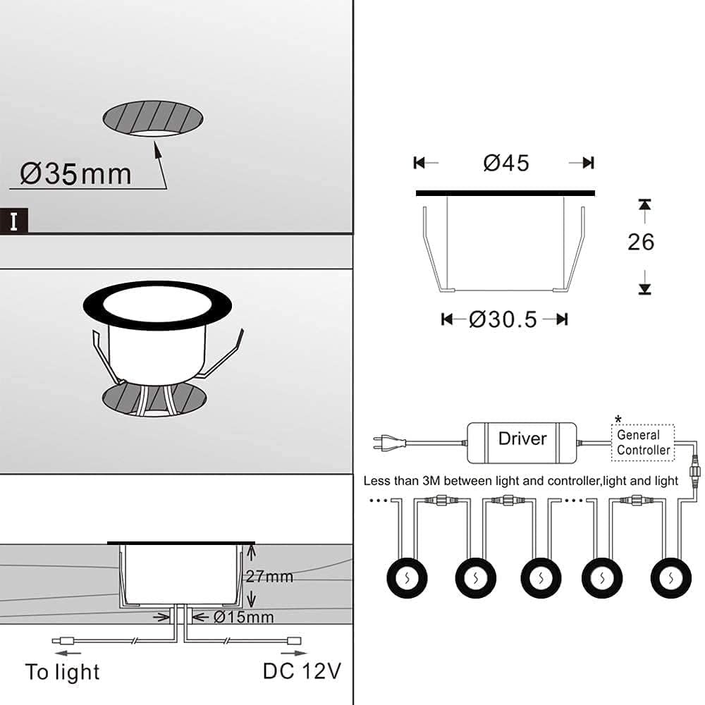 WiFi Lampe au Sol Spot Encastrable RGBW étanche IP67 Ø45mm - éclairage pour terrasse, patio, chemin, mur, jardin, décoration, intérieur et extérieur (10 pièces)