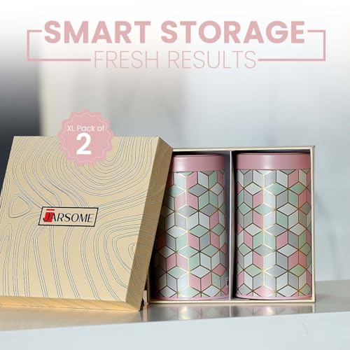 Image of Maroc Collection Airtight Kitchen Container Set| 1400ML- Set of 2| Food Grade Metal Storage Jars for Rice, Besan, Flour & Grains| Leakproof, Moist-Proof X-Large Canisters| Moroccan Pink Pastel