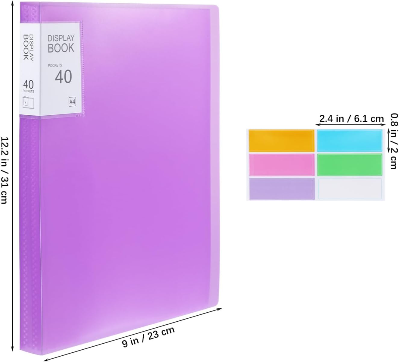 Cabilock 5Pcs A4 Display Folders with Stickers, Art Portfolio Project Folder, 40 Pocket Binder with Plastic Sleeves, Presentation Book Document Paper Organizer for Artwork Office Supplies