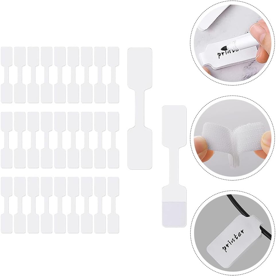 UKCOCO 100pcs Cable Labels, White Identification Tag Adhesive Cord Labels Tags for Electronics L aser Printer and Handwriting Cable Management