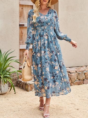 ANRABESS Women's Floral Fall Wedding Guest Maxi Dress Floral Blue Apricot X-Large — view 5