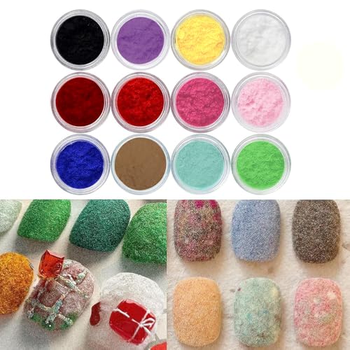 12 Jars Nail Glitter for Nail Art Velvet Powder DIY Manicure Plush Powder Nail Art Decoration Manicure Tool DIY Nail Flocking Powder Kit