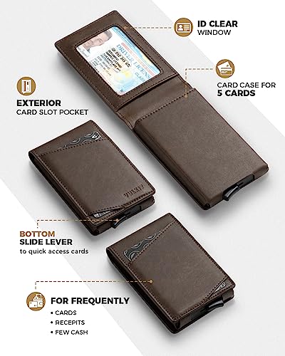 Image of VULKIT Minimalist Wallet for Men Pop Up Credit Card Holder Slim Bifold Wallets RFID Blocking Magnetic Closure with Gift Box, Espresso, slim, Minimalist