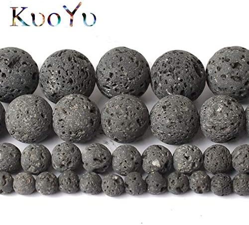 Miniatura 5 de Calvas Cuentas redondas sueltas de piedra volcánica de lava volcánica de color gris oscuro para hacer joyas, pulseras de 15 pulgadas, 4/6/8/10/0.472