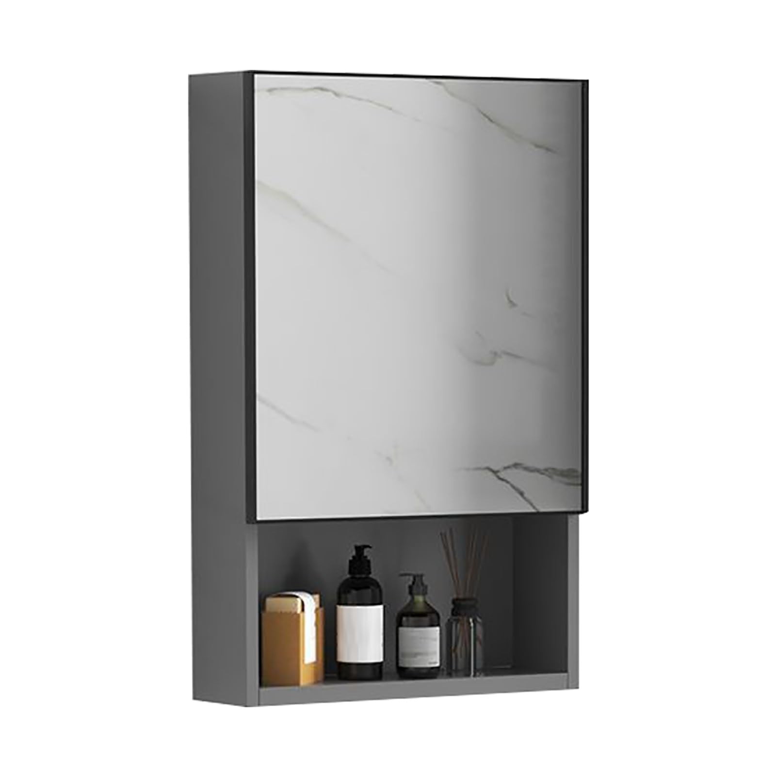 FGXHHS Stylish Gray Wall-Mounted Medicine Cabinet with Mirror & Storage Shelves - Rectangle Bathroom nizer (50x65x11cm) Functional Solution for Modern Bathrooms