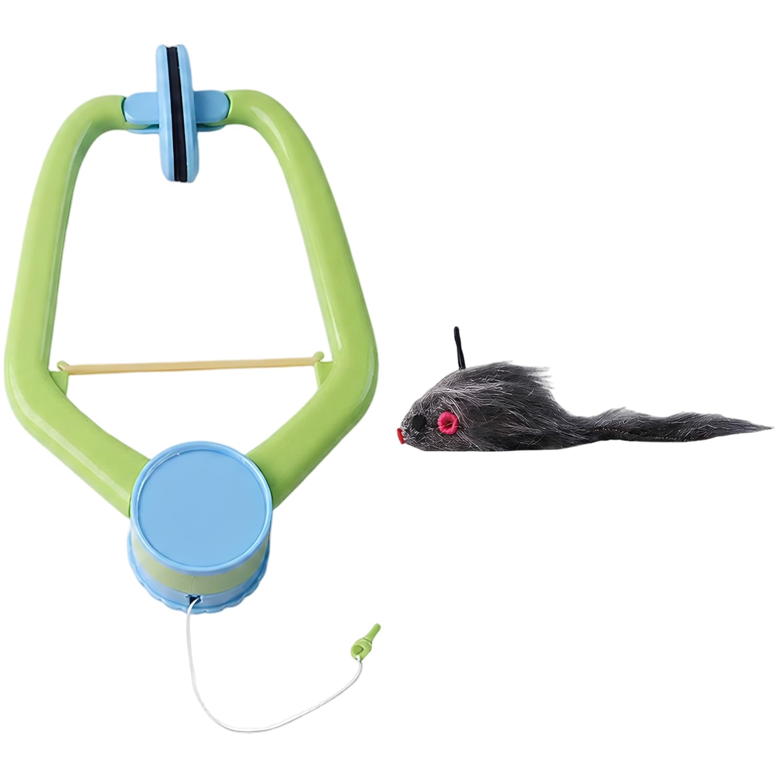 Generisch Giocattolo per gatti da appendere grigio con topo realistico, canna interattiva e corda da 128 cm, design rimovibile per gatti domestici per giocare e muoversi