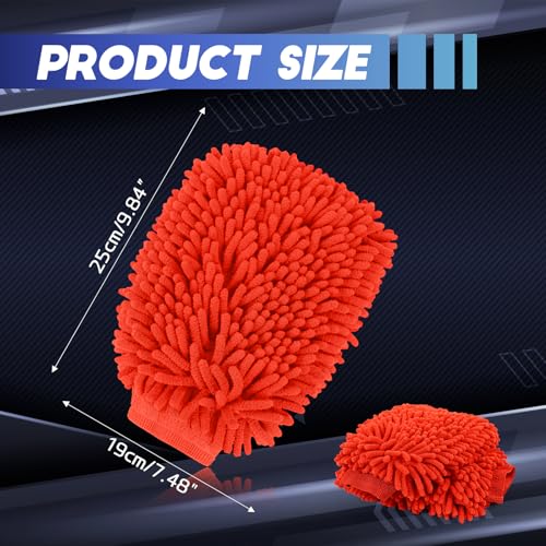 wuyaoyao 2PCS Car Wash Mitt, 10.14"×7.12" Chenille Microfiber Car Wash Mitts, Scratch-Free & Lint-Free, Absorbent Double Sided Clean Glove for Cars Cleaning, Auto Cleaning Supplies (Red) - Image 3