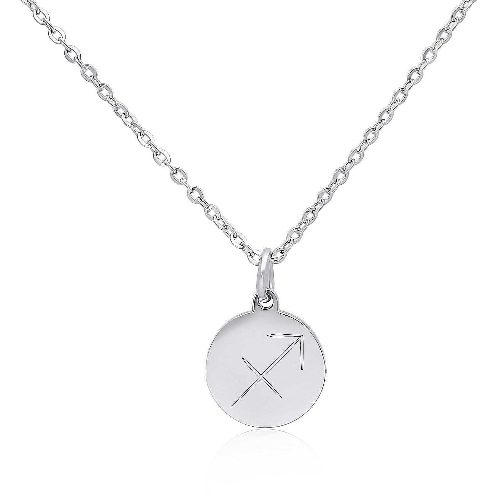 Collana da donna MyCode collezione Happy Zodiac in acciaio anallergico. Targa ovale con segno zodiacale sagittario personalizzabile solo sul retro. Idea regalo Compleanno|Natale|Amicizia|Amore
