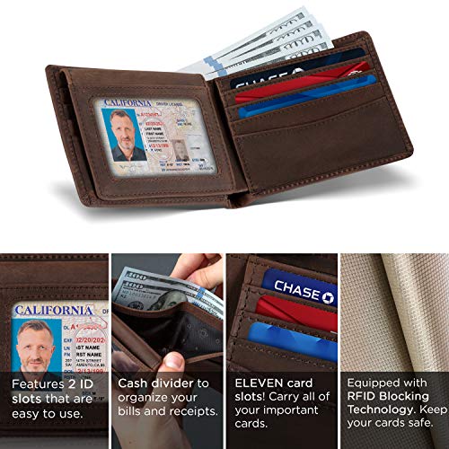 Image of SERMAN BRANDS 2 ID Window Wallet for Men RFID Blocking Leather, Bifold Top Flip, Extra Capacity Travel Wallet