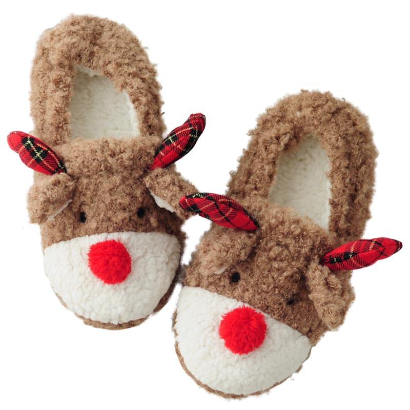Women's Christmas Reindeer Slippers with Red Nose