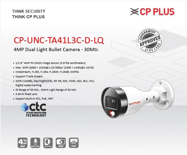 Image of CP Plus 4MP IP Network STQC Model Wired Colour Vision in Night with Audio 4 CCTV Camera Set with (8CH NVR,4 MP Outdoor bullete-2Nos,4MP Indoor Dome-2Nos,8+2 Port Port POE Switch(Without Hard Drive)