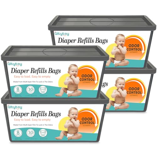 Image of Qltytoy Diaper Pail Refill Bags Compatible with Diaper Genie Easy Roll Signature & Platinum Pails,4-Pack (120 Bags)