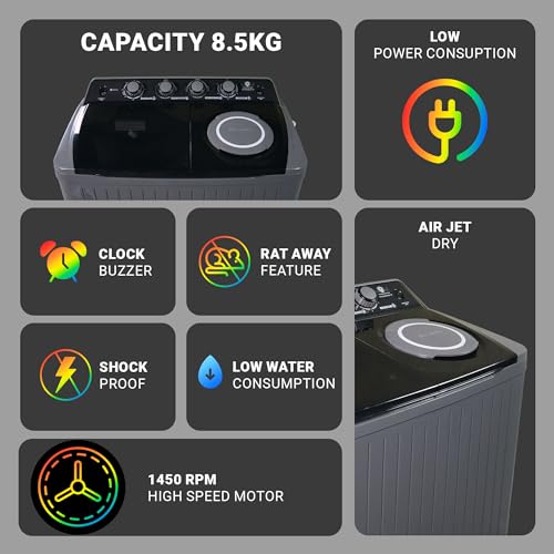 Image of Power Guard 8.5 kg, 5 star, Semi-Automatic Top Load Washing Machine, Air Turbo Drying, Dark Gray)
