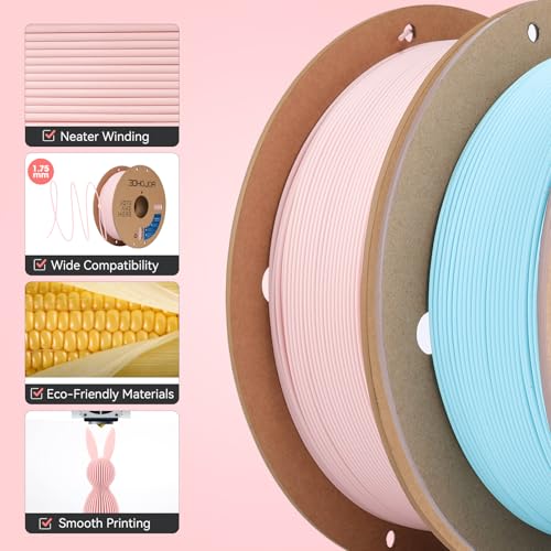 Image of 3DHoJor Matte PLA Filament 1.75mm, Upgrade 1kg*2 Bundle Cardboard Spool PLA Filament 1.75 PLA 3D Printing Filament, Print with Most 3D Printers Using 3D Filament-Peach Pink+Light Blue