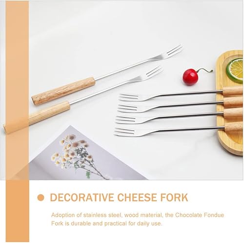 Miniatura 4 de CALLARON Tenedores de fondue de acero inoxidable, mango de madera, tenedor de chocolate, herramientas de fondue de queso, tenedores de fondue de