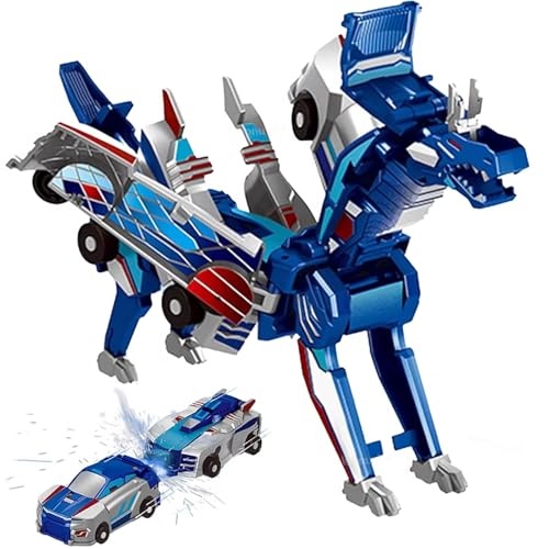 Image of Collision Transforming Dinosaur Car Toy, Magnetic Dinosaur Transformer Car for Boys & Girls Party Favors Birthday Christmas (Blue)