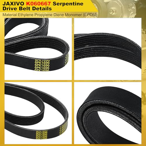 Image of K060667 Serpentine Belt V-Ribbed Drive Belt for 14-18 328d xDrive 2.0L,14-18 X5 xDrive 35d 3.0L,11-12 Mustang GT 5.0L,13-18 Santa Fe 3.3L,03-08 Tiburon 2.7L Replace 6PK1696