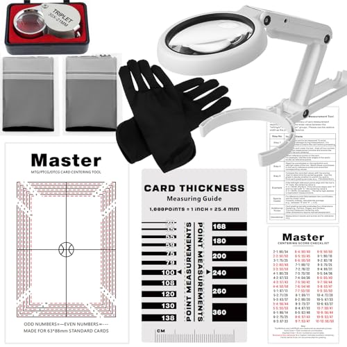 2025 Sports Cards Grading Kit - PSA/BGS Centering Tool with LED Magnifier, Thickness Gauge, 30x Loupe, Latex Gloves & Microfiber Cloths for Card Collectors