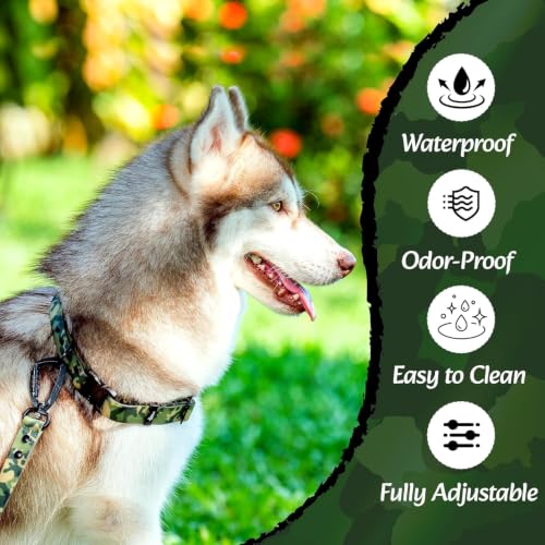 Image of Adil's Biothane Waterproof Dog Collar, Dog Leash & Collar Leash Combo | Heavy Duty TPU Coated Webbing | Adjustable Quick Release Buckle | Odour Resistant (Army Print, M-18, Collar Only)