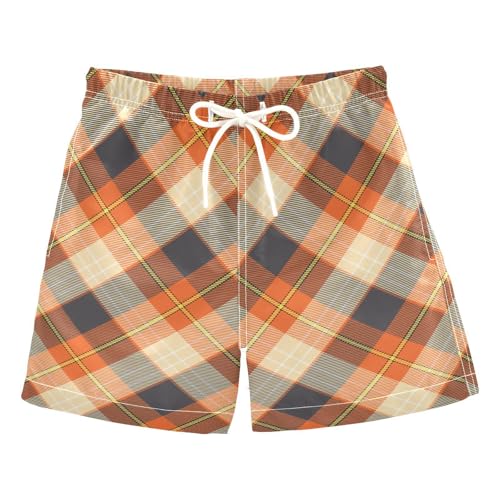Orange Square Plaid Boys Swim Trunks for 2-12 Years Swim Beach Shorts Kids Swimwear Board Shorts Swimming Essentials