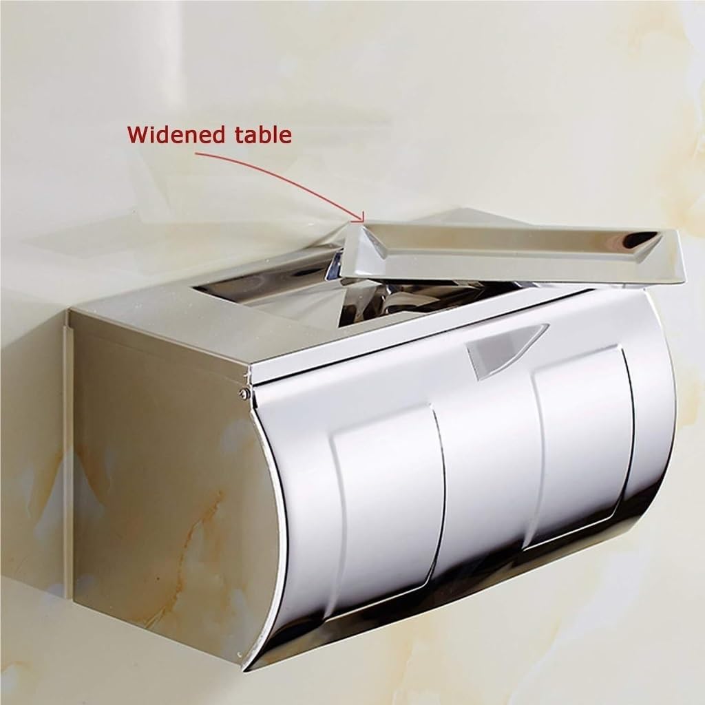 TOWINE Toilet Paper Holder Stainless Steel Wall-Mounted Tissue Box Kitchen Bathroom Shopping Mall Hotel Restaurant with Tray Roll Paper Box Toilet Paper Holder Wall Bathroom Accessories