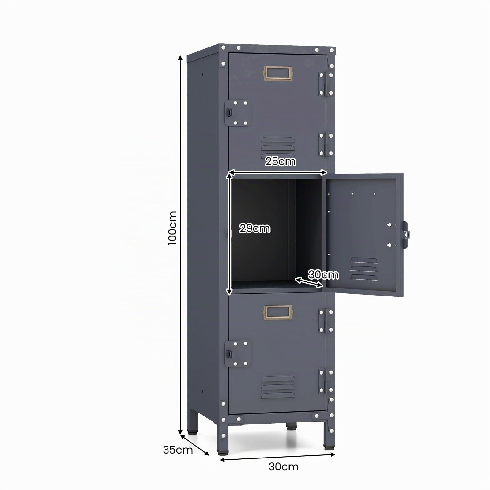 GOPLUS Armario de metal para oficina con 3 armarios con cerradura, taquilla de metal con patas ajustables y protección antivuelco, taquilla de oficina para casa, oficina y taller