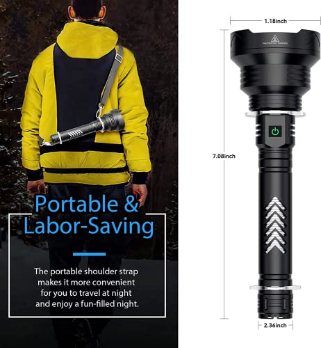 Cinlinso Flashlights High Lumens Rechargeable, 200000 Lumens Super Bright Led Flashlight With Shoulder Strap, 5 Light Modes, Ipx6 Waterproof, Powerful Flash Light For Hu∩Ting, Camping, Emerge∩Cies #TOP5