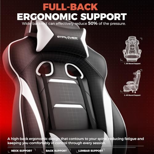 Image of GTPLAYER Gaming Chair with Footrest, 350LBS Big and Tall Office Chair, Ergonomic High Back Lumbar Support and Recliner for Back Pain Relief, White