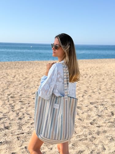 De La Mur Boho Striped XL Tote Bag and Makeup Bag Set - Large Stylish Shopper for Women, Travel, Gym, Beach, Work - Made in Barcelona, Spain4