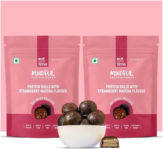 Eat Anytime Chocolate Protein Balls - Strawberry Matcha (14 balls, 2 * 70 g per pack) | 3g Protein per ball | No Added Sug...
