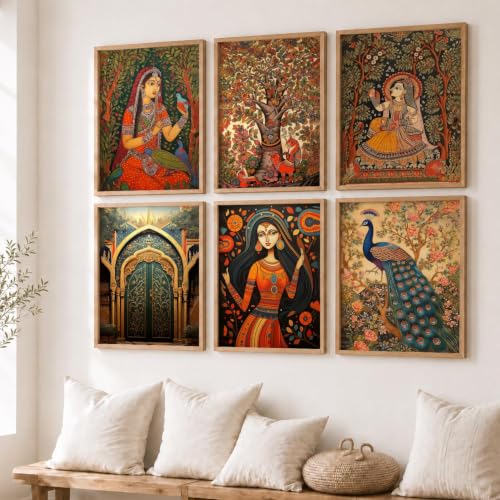 Image of kotart Premium Digital Madhubani Art Paintings with Frame for Home Decor - Framed Painting for Living Room Bedroom Office Room Decor - Painting for Wall Decoration - Pack of 6 (10X13, A)