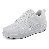 CXWRZB Damen Sneaker Plateau mit Keilabsatz Sportliche Freizeitschuhe Walkingschuhe Weiß Mesh 41 EU