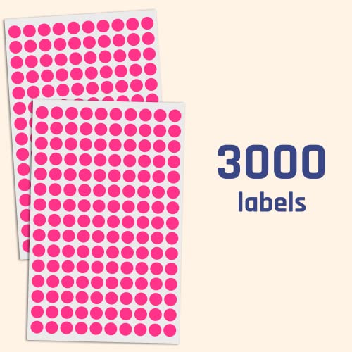 Image of 3000 Pack, 0.375 inch Round Color Coding Circle Dot Sticker Labels - Pink
