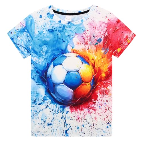 Funnycokid Boys Shirts Size 6 8 Girls T-Shirts Kids Soccer Clothes Tops Tees Graphic Short Sleeve Birthday Cool 6-8 Years